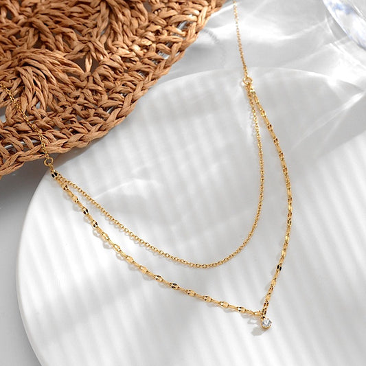 Golden Glow Layered Necklace with Sparkling Crystal